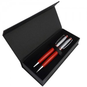 Kit m caneta e lapiseira de metal brilhante vermelho em estojo de papel resistente