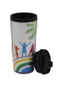 Caneca com tampa protetora, e suporte para fotos