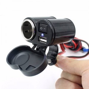 Tomada 12v E 5v Usb Para Moto Carrega Celular Gps Com Led