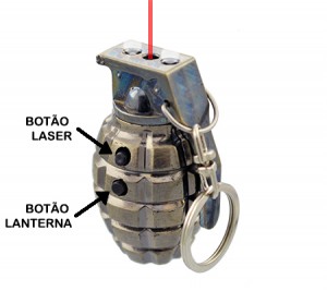 Chaveiro Mini Granada com Lanterna e Laser